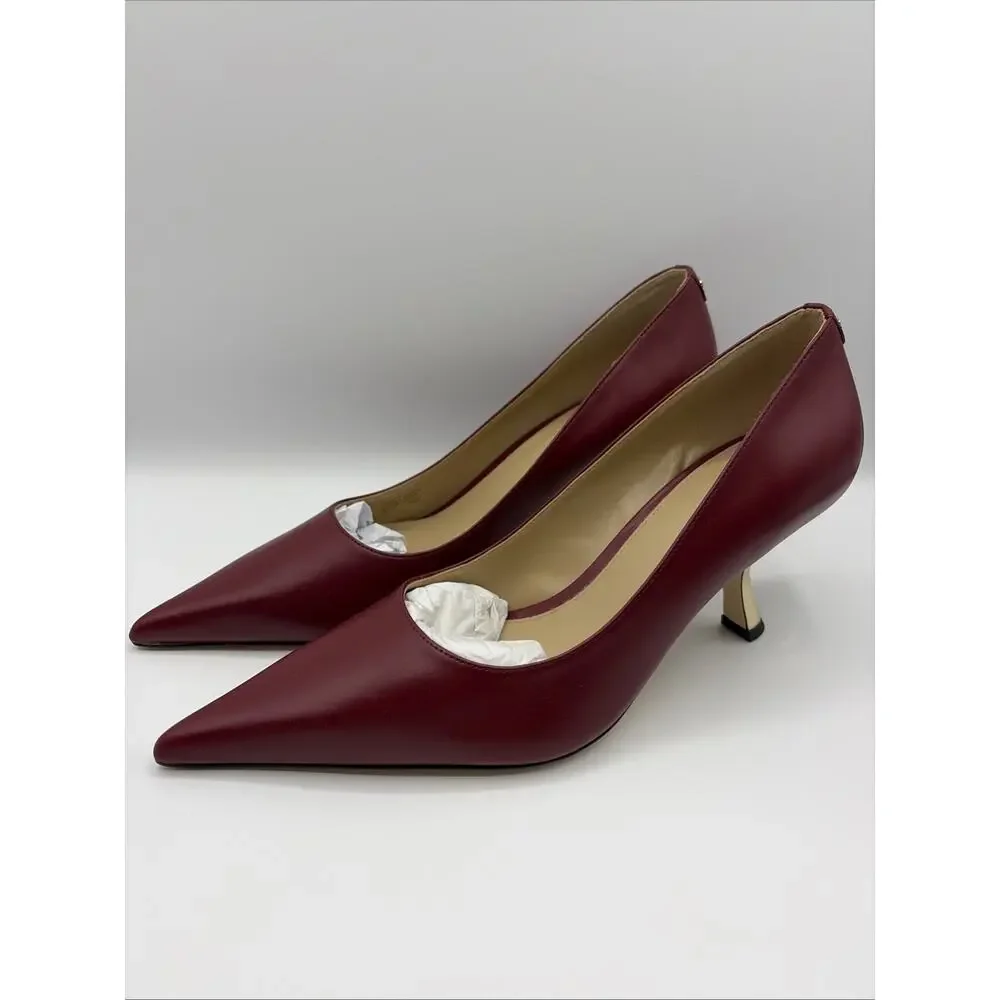 Michael Kors Women's Luna Mid Pump Leather Deep Red Size 9 M Excellent